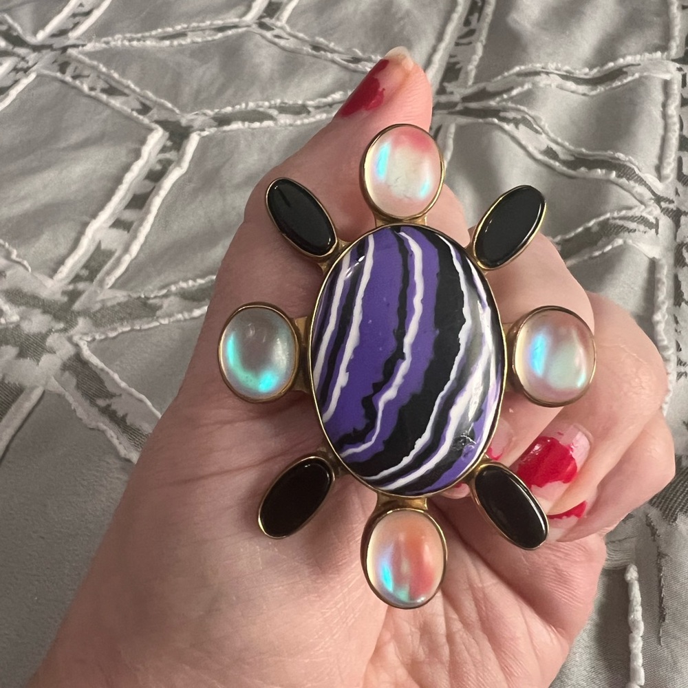 Agate, Luminite, Black Onyx Large Statement Ring - image 1